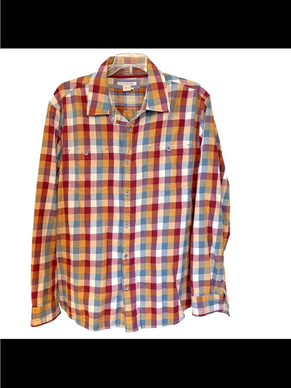 Carbon2cobalt Plaid Button Front Shirt Men's Large 100% Cotton Long Sleeve